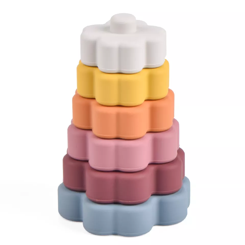 Darker Vertical Rainbow Colored Stacking Blocks For Toddlers And Babies