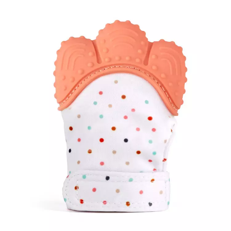 Orange Dots Silicone Baby Teething Mittens