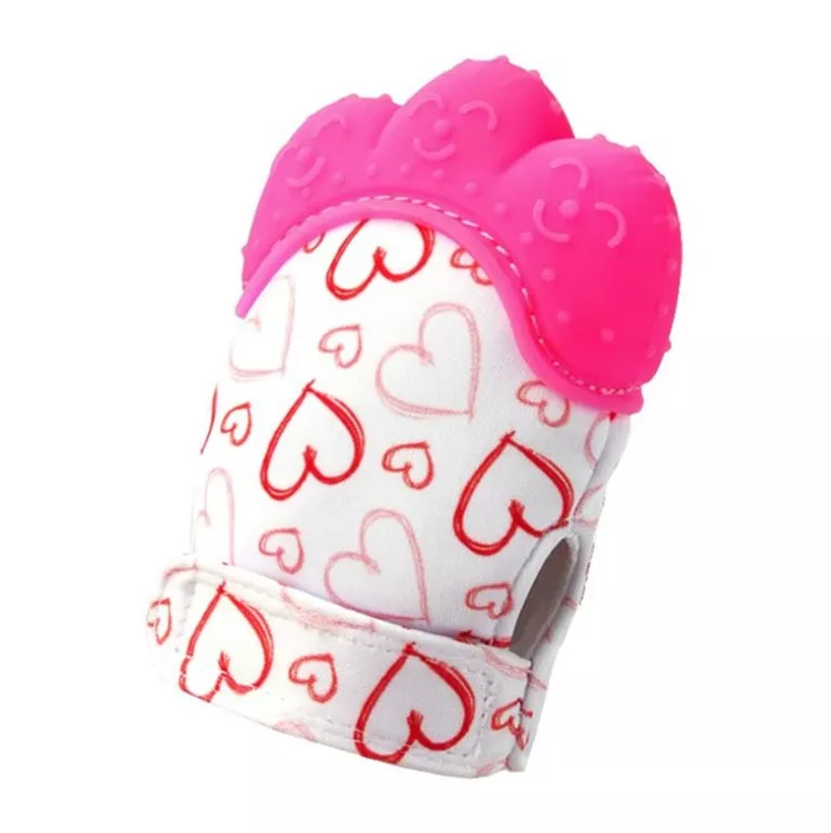 Pink Hearts Silicone Teething Gloves For Babies